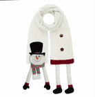 White whimsical snowman scarf with top hat, carrot nose, festive details, and plush fabric – cozy winter accessory and holiday gift
