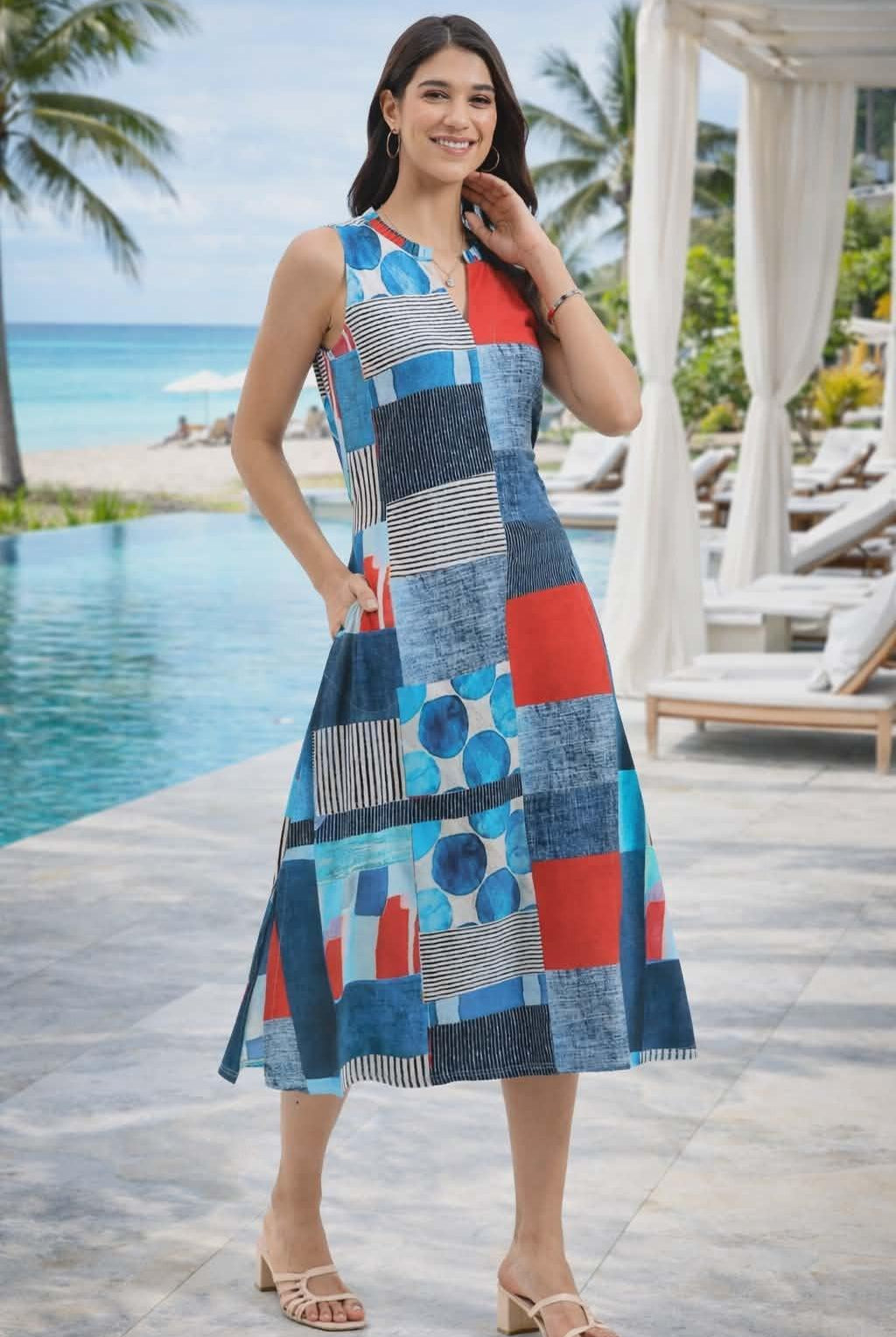 Parsley & Sage sleeveless abstract knit dress with pockets for women