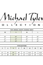 Measurement chart for clothing sizes by Michael Tyler Collections