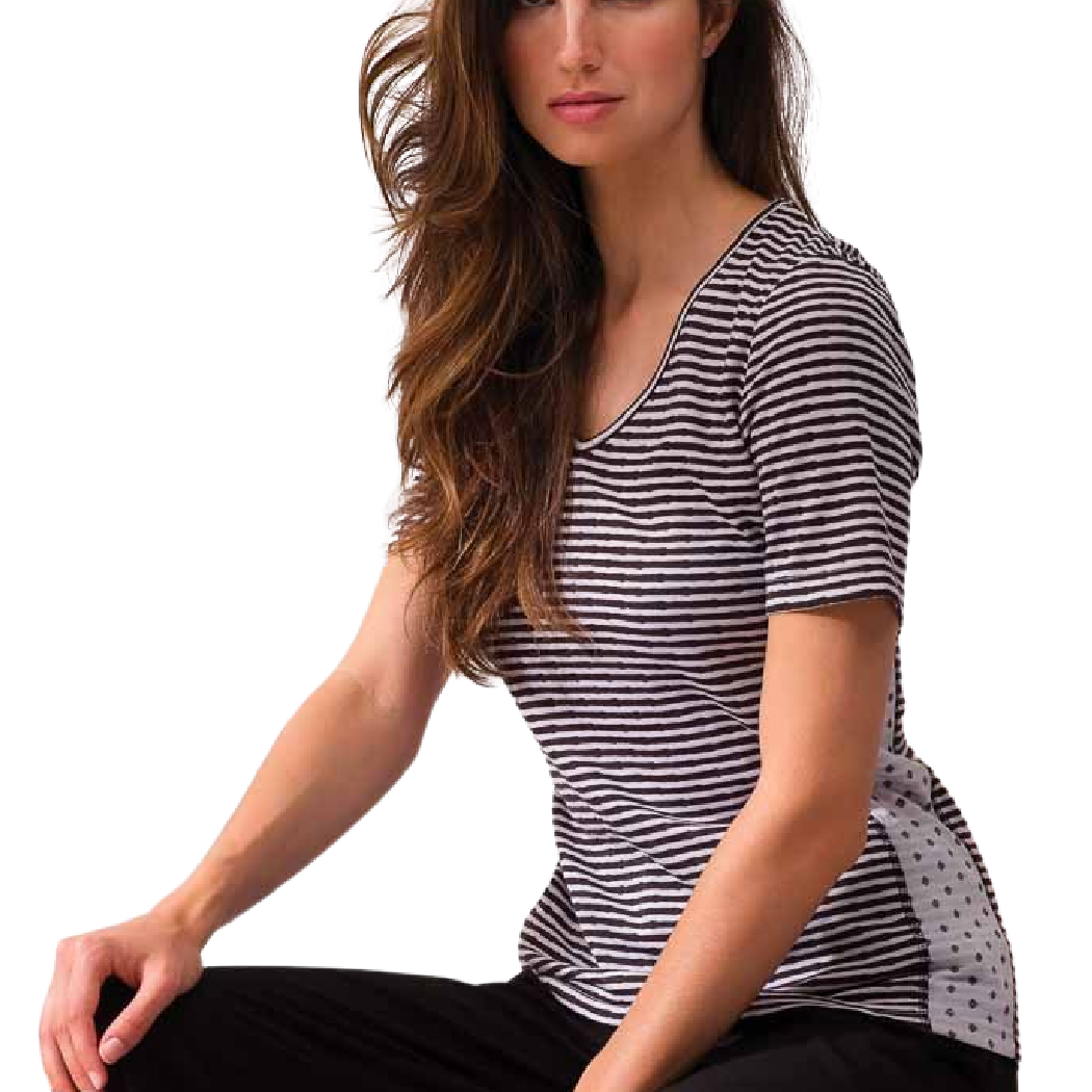 Alison Sheri Black & White Mixed Print Knit Top