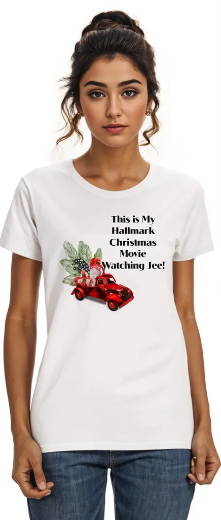 Close-up of Hallmark Christmas graphic tee with vintage truck design