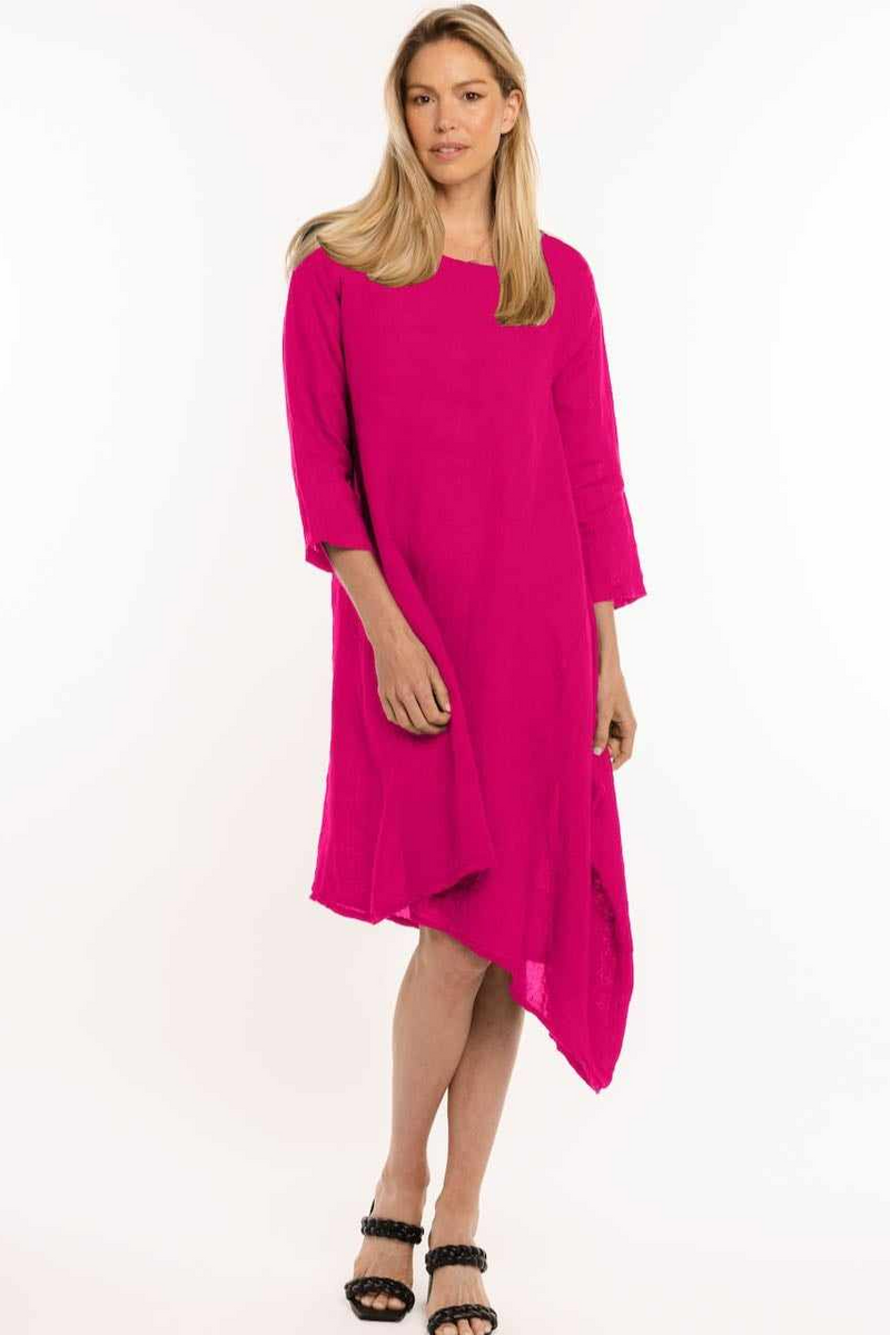 Effortless Fuchsia Linen Dress Fuchsia Pink / Xs