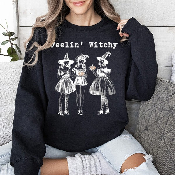 Black Feelin’ Witchy Halloween sweatshirt, cozy oversized fit