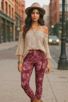 “Burgundy tie-dye leggings for women – boho chic yoga pants”