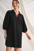 Chic puff sleeve black mini dress boutique style