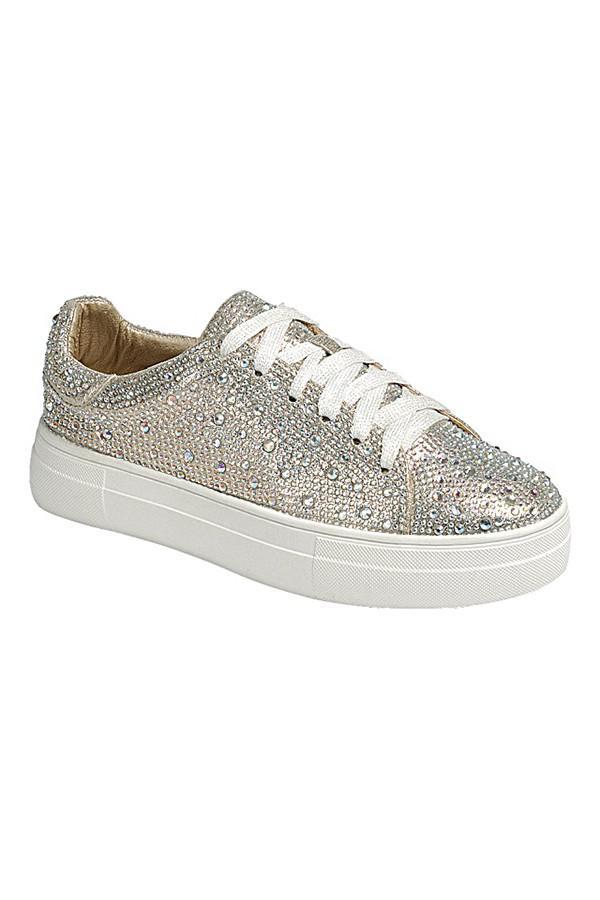 Women’s sparkly rhinestone sneaker with white platform sole