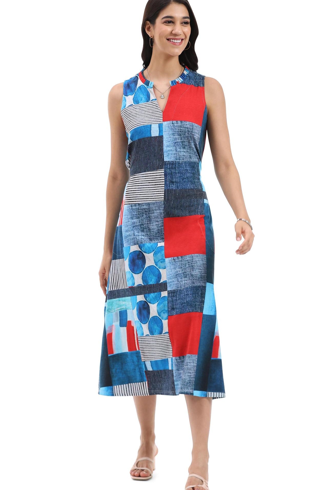 Parsley & Sage sleeveless abstract knit dress with pockets for women