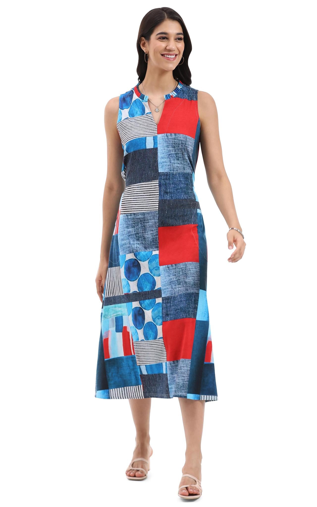 Parsley & Sage sleeveless abstract knit dress with pockets for women