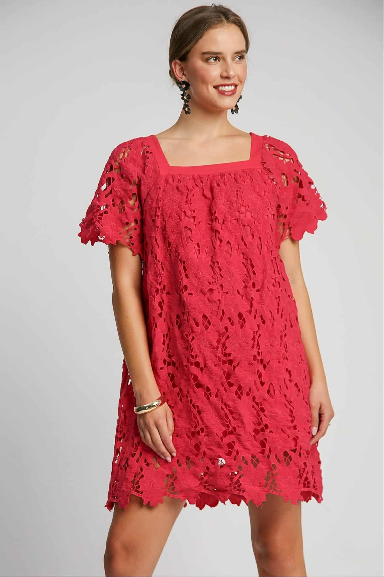 CORAL ROSE LACE DRESS