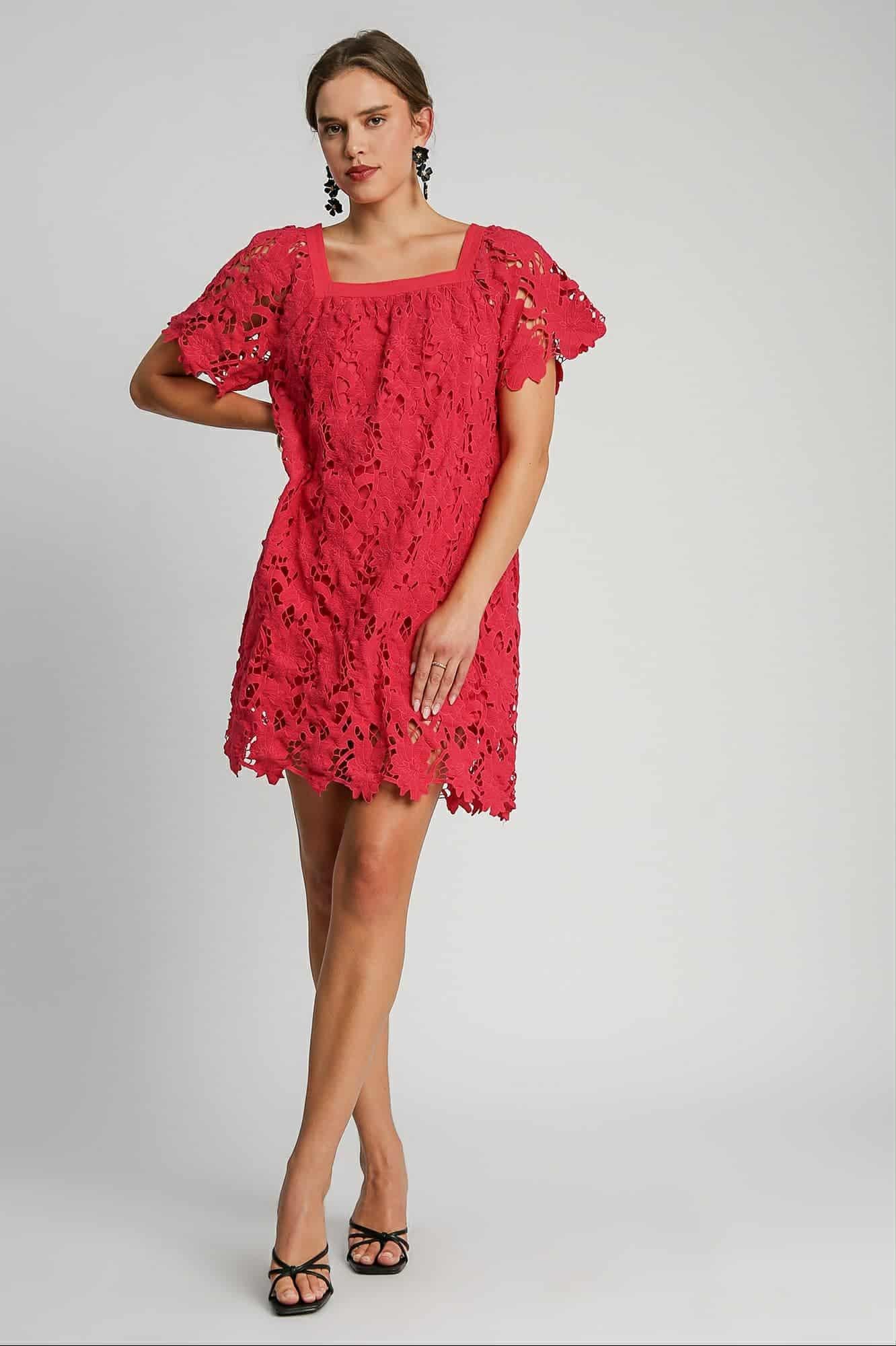 CORAL ROSE LACE DRESS