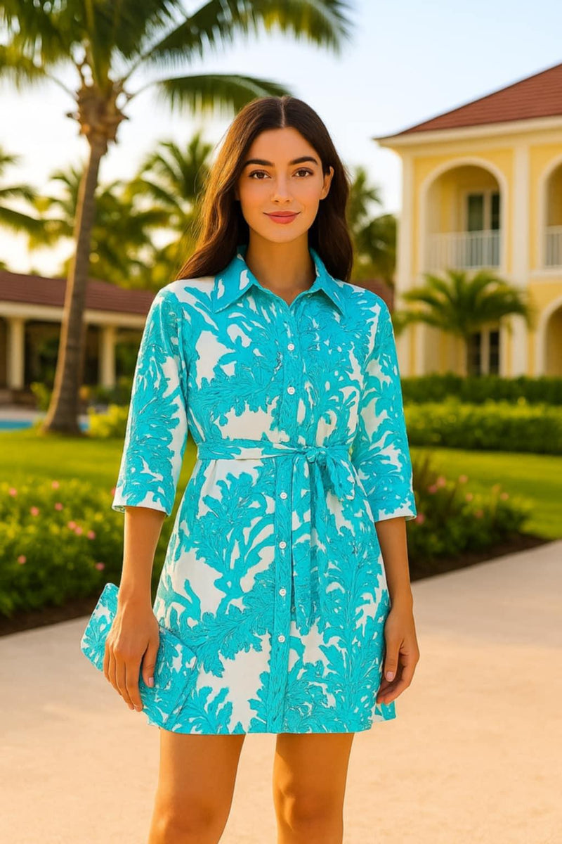 teal shirt dress Turquoise Coral Print Cotton by Moda Posa Keto Mickey Dress In Peach Discover the ultimate in Set Options:Dress Only