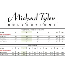 Measurement chart for clothing sizes by Michael Tyler Collections