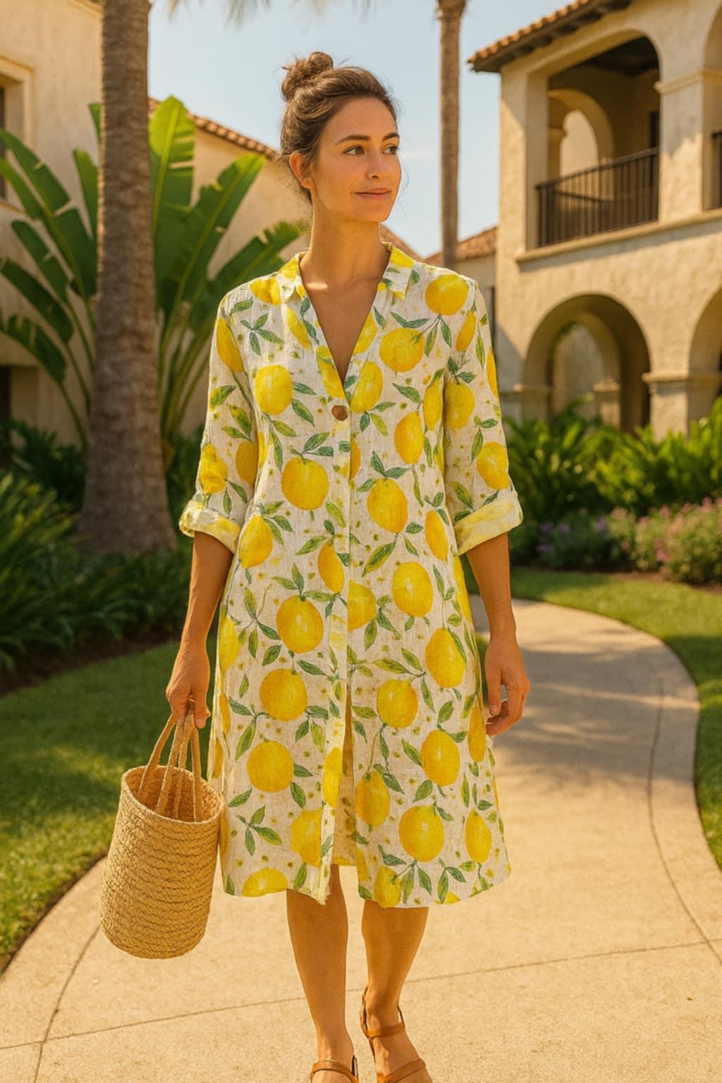 Lemon Print Oversized Gauze Cotton Dress Lemon Print Oversized Gauze Cotton Dress