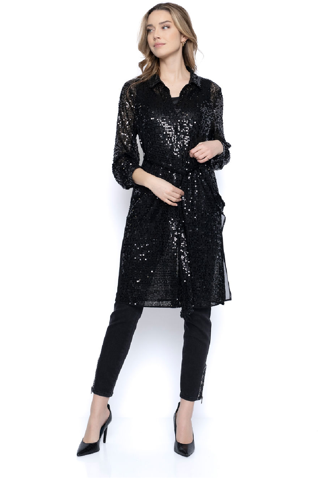 Black Sequin Shirt Duster Jacket