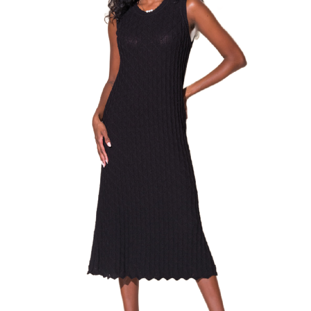 Alison Sheri Black Sleeveless Sweater Dress – Chic Knit Midi Black / XL Alison Sheri Black Sleeveless Sweater Dress – Chic Knit Midi Black / XL