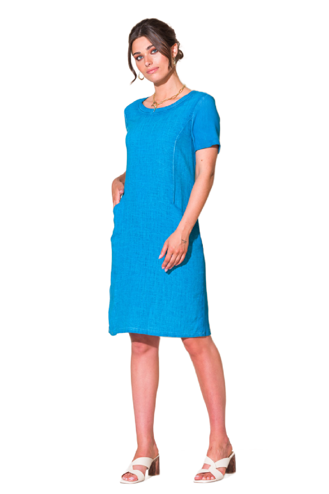womens aqua blue dress American Vintage - Gamipy - women - Hand Wash Style Aqua Shift Dress Petunias