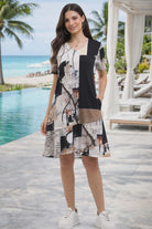 Parsley & Sage abstract knit dress with pockets and short sleeves for women