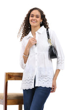 Lightweight Parsley & Sage cotton blouse with three-quarter sleeves and classic collar
