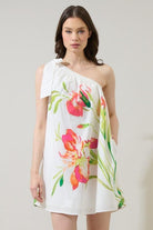 Sugar Lips tropical floral one-shoulder summer dress with pink flowers and breezy resort silhouette