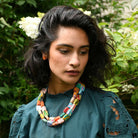  Double strand eco-friendly statement necklace with multicolor fabric bead