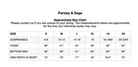 Size chart for clothing brand Parsley & Sage with measurements in inches.