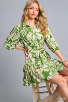 Women’s Umgee green floral dress with adjustable waist tie