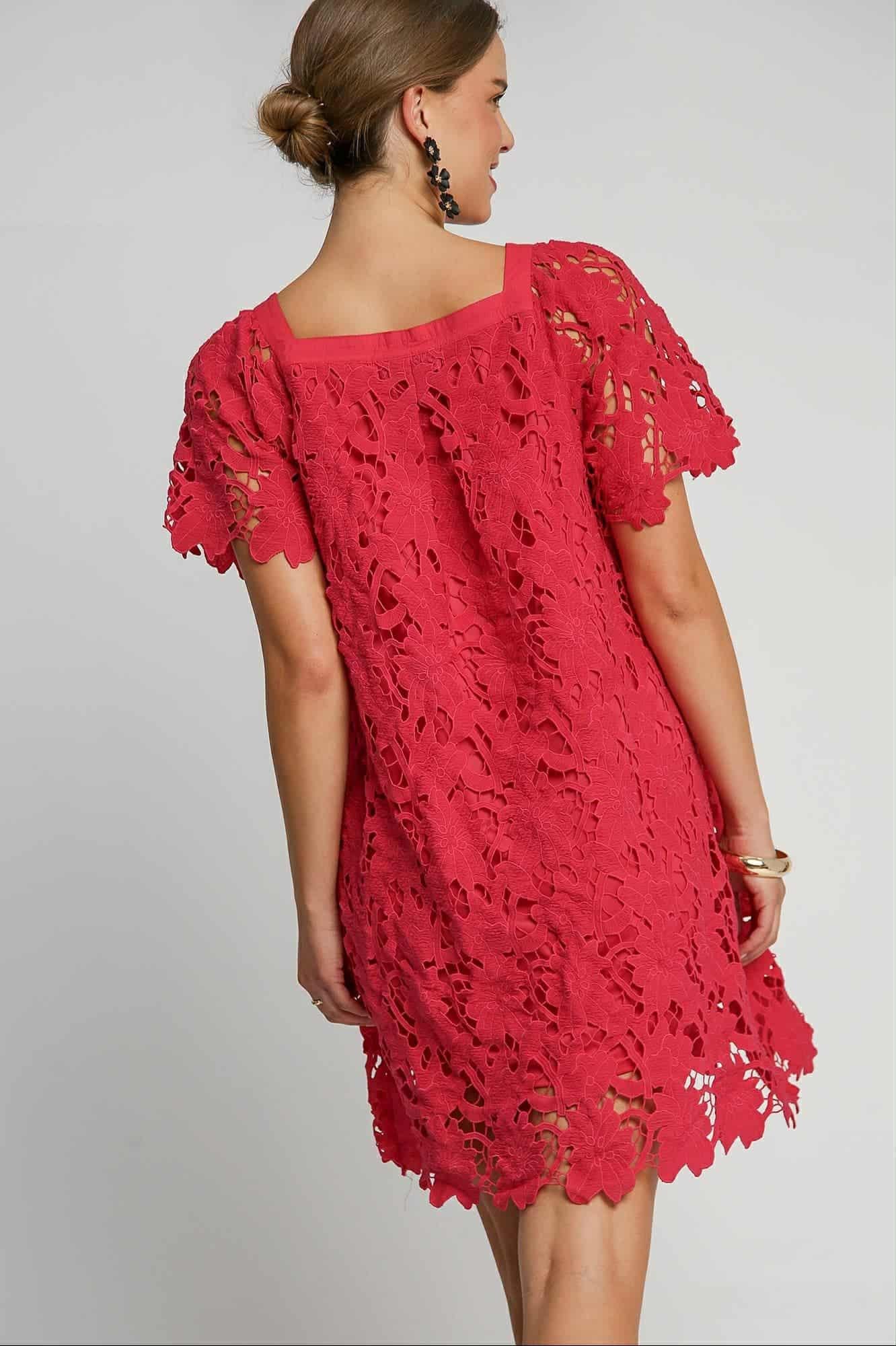 CORAL ROSE LACE DRESS BACK VIEW