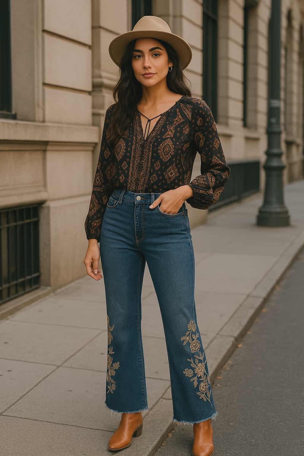 Orly embroidered wide leg jeans with floral embroidery and frayed hem