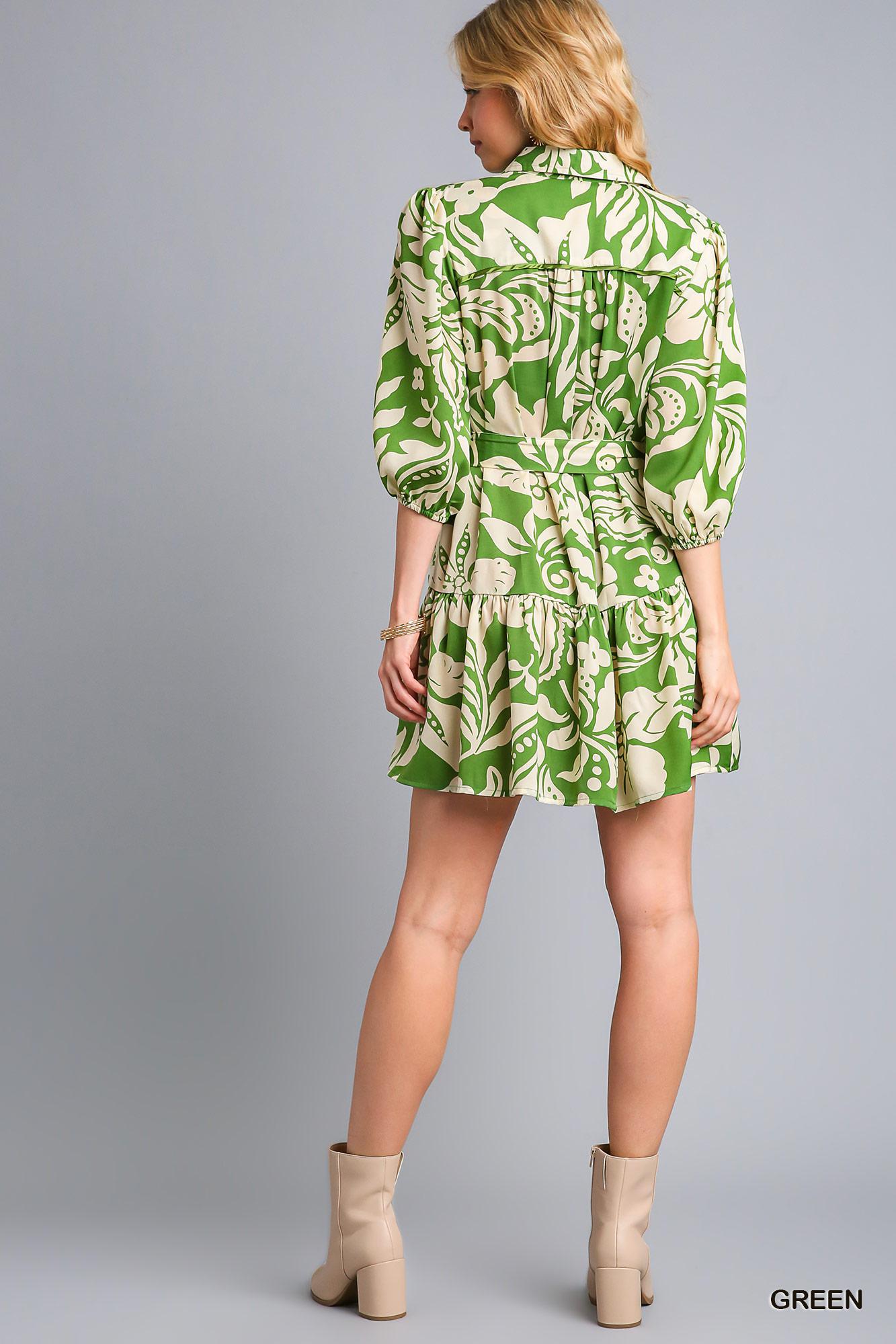 Resort chic Umgee floral dress with collared neckline and flowy silhouette, back view