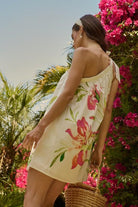 Sugar Lips tropical floral one-shoulder summer dress with pink flowers and breezy resort silhouette